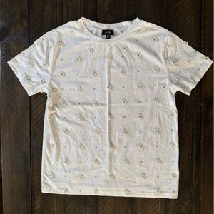 Onetwelfth White T-Shirt with Pearl Embellishments